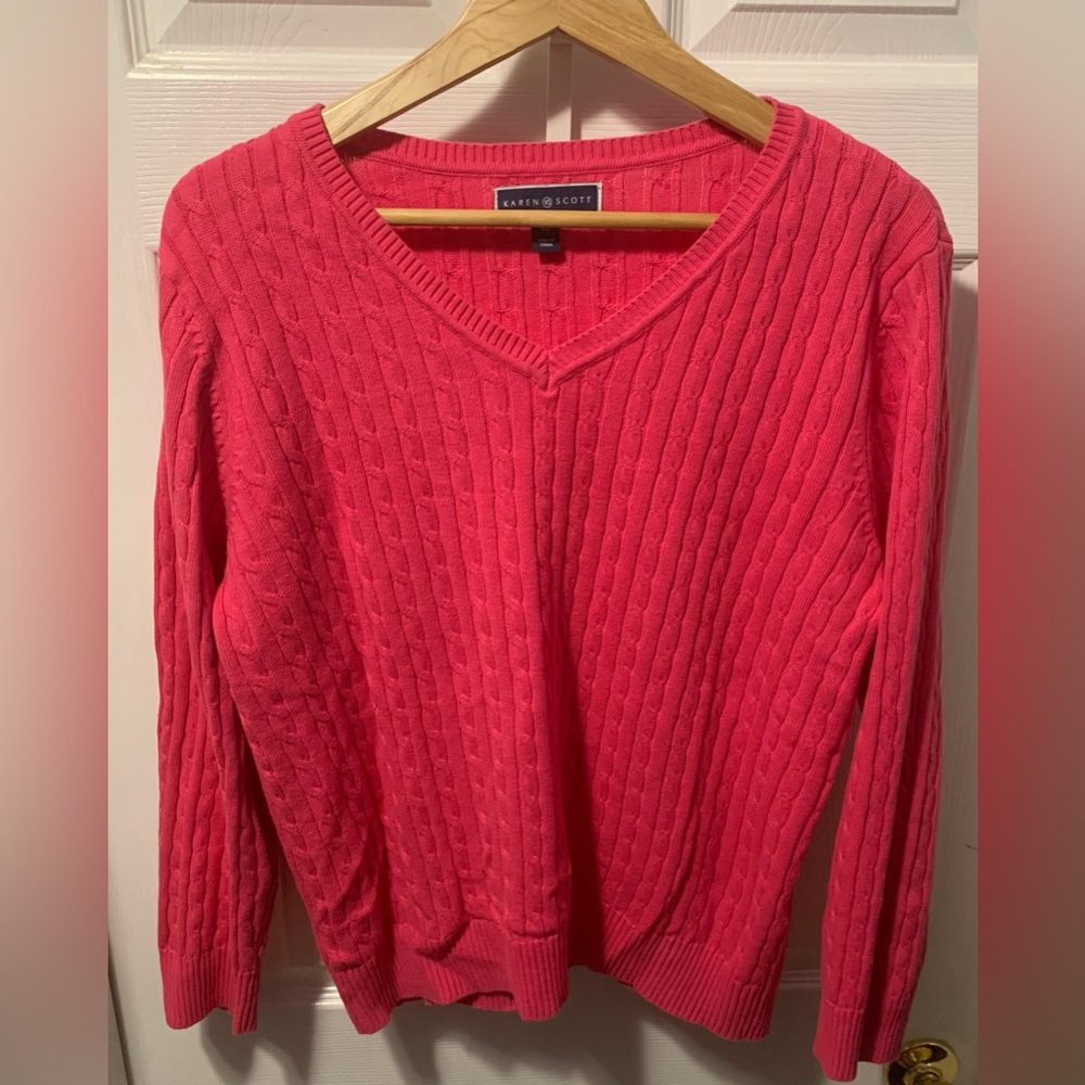 Karen Scott XL fuchsia cable knit sweater